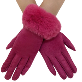 Faux Fur Trim Suede Touch Gloves - Pink
